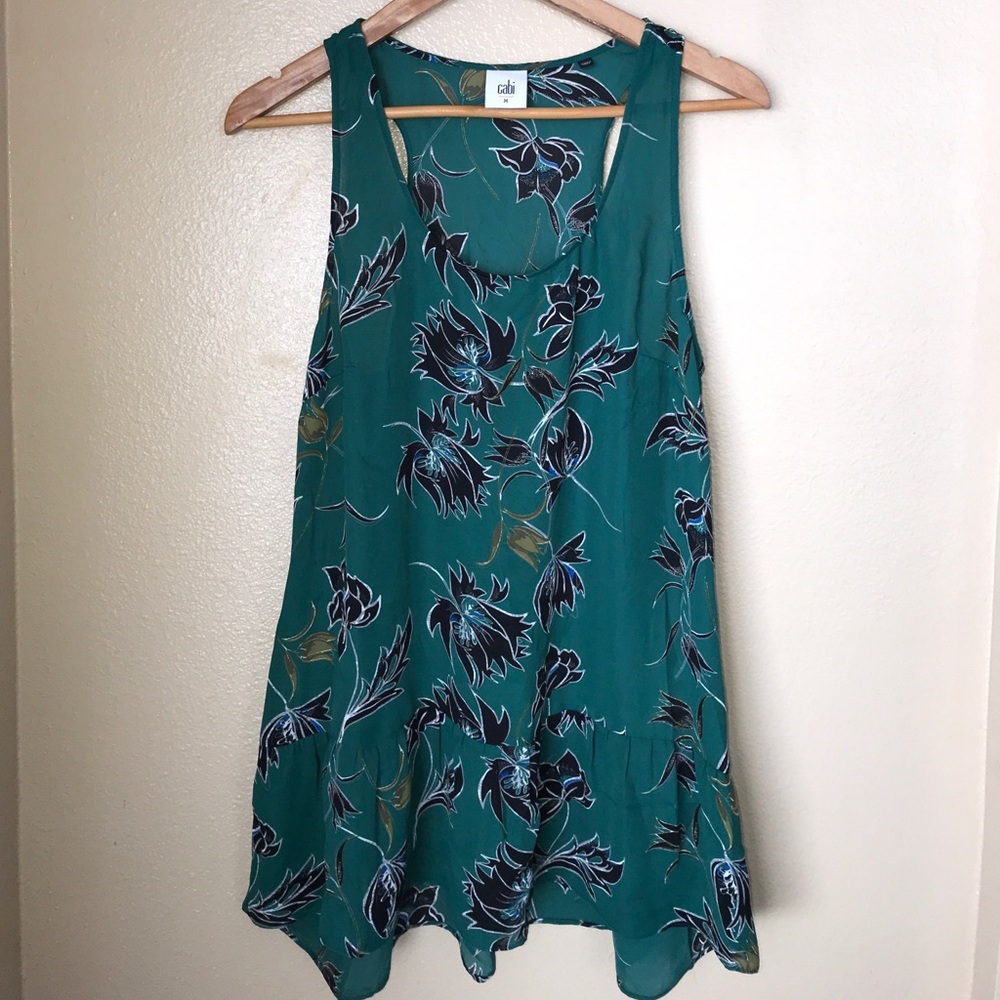 Cabi Floral Green Sleeveless Blouse Medium